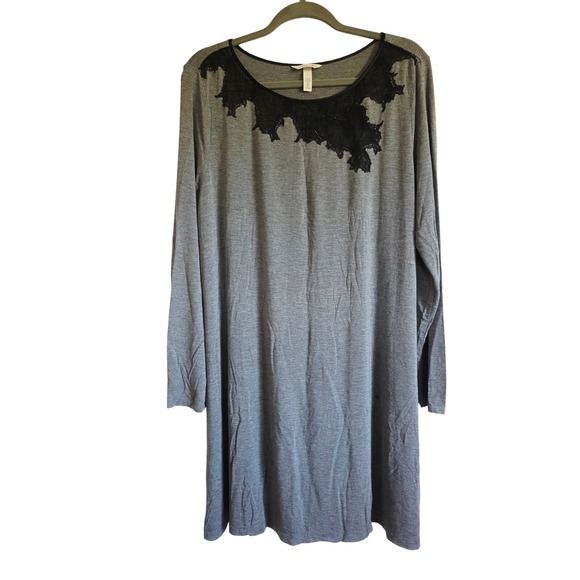 Soma Other - Soma XL Gray Long Sleeve Black Lace Trim Nightgown Dress Stretch‎ Soft XL